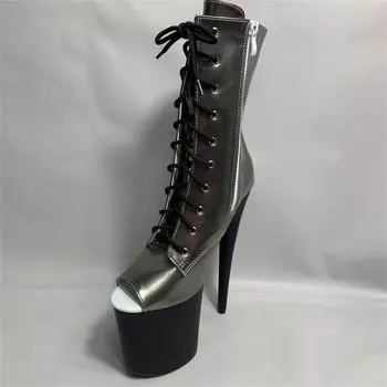 20Cm super high heels stiletto round head high boots fashion patent leather size women s boots 34 серебряный