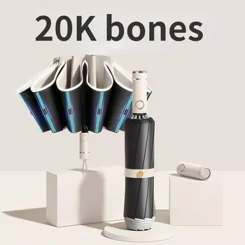 20K Bones Мужчины Женщины Зонт Полностью автоматический обратный складной зонт с ветрозащитными светоотражающими полосками УФ-зонты