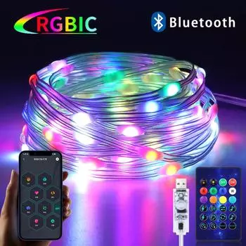 20M RGB светодиодные огни для рождественской елки, гирлянда с дистанционным управлением через Bluetooth-приложение, украшение комнаты USB 5V