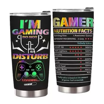 20oz Stainless Steel Gaming Mug with Lid Gamer Tumbler Cup Travel Mug for Teen Boy Son Dad Birthday Christmas Present 20oz