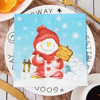 20PCS/BAG Christmas Party Tissue Paper Santa Claus Cartoon Printed Napkin Holiday Decoration