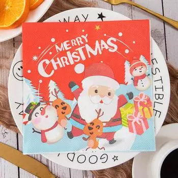 20PCS/BAG New Santa Claus Printed Handkerchief Paper Cartoon Square Tissue Party Printed Tissue Paper