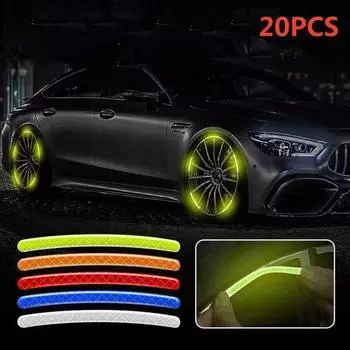 20pcs Car Tire Rim Reflective Sticker Night Safety Warning Strip Motorcycle Bike Auto Wheel Hub Reflector Stickers Decals жёлтый