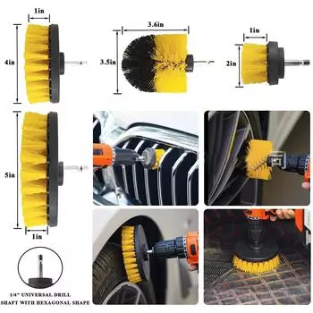 Комплект из 20 щеток для мытья автомобиля, внутренняя и внешняя очистка, полный комплект для профессиональной дрели жёлтый