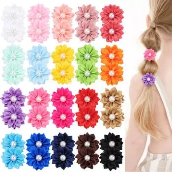 20PCS Children s Flower Simulation Beaded Face Rubber Band 1.6 inch Ponytail Hair Circle Petal Hair Rope
