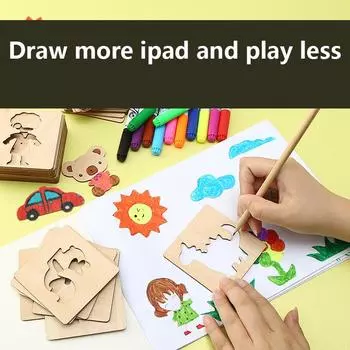 20pcs Children s Wooden Painting Template Tool Set Hollow Template Paper Puzzle Painting Graffiti Toy