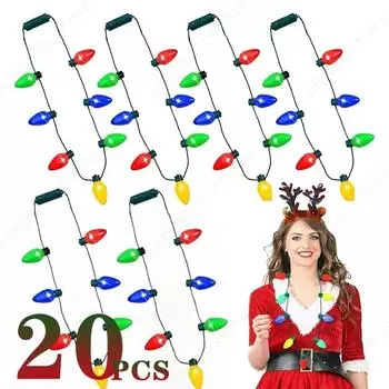 20PCS Christmas Led Light Up Necklace Colorful Flash Bulb Necklace Christmas Kids Gift Christmas Music Festival Party Decoration