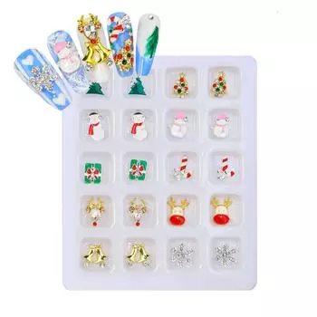 20Pcs Christmas Nail Art Jewellery Studs Snowman Bell Xmas Tree Charms Manicure