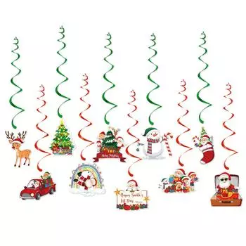 20pcs Christmas Party Decoration Spiral Reindeer Snowman Christmas Winter and New Year Decoration Hanging Ornaments 20pcs