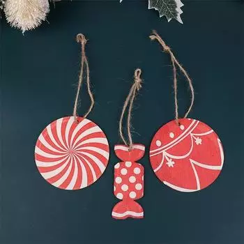 20Pcs Christmas Red Candy Wooden Set Gift Decoration Christmas Tree Fireplace Window Pendant Christmas Party Supplies