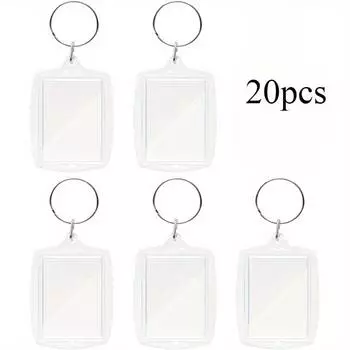 20pcs Clear Double Sided Blank Picture Keychain Acrylic Photo Frame Keyrings Personalised Photo Key Fob Holder with Split Ring for Insert 4.5 X 3.2cm 20pcs