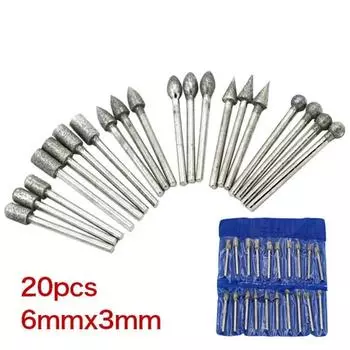 20Pcs Diamond Coated Burr Rotary Grinding Head Polishing Nail Surface Grinding Tools серебряный