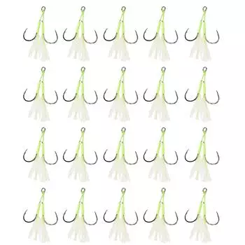 20Pcs Double Fishing Assist Hook Kits Slow Quickly Fall Jigs Fishing Hook Flash Dancing Jigging Assist Hooks Enduring A разноцветный