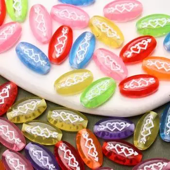 20Pcs Fashion One Arrow Through The Heart Acrylic Ellipse Loose Beads FOR Jewelry Making DIY Keychain Bracelet Handwork Accessories