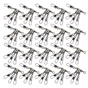 20Pcs Fishing Snap Connector with Pin Bearing Barrel 3 Way Rolling Swivel Fishing Lure Hook Connector Sea Fishing Tackle 10