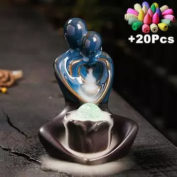 +20Pcs Incense Cones LED Ceramic Aromatherapy Stove Craft Creative Valentine s Day Gift Backflow Incense Burner Home Decoration