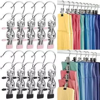 20Pcs Laundry Clothespins Stainless Steel Pants Hangers Clips Boot Holder Space Saving Closet Multifunctional Organizers Hook 20Pcs чёрный