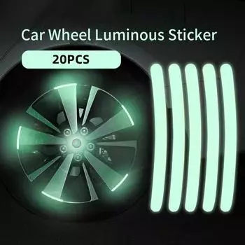 20pcs Luminous Car Wheel Hub Stickers High Reflective Stripe Tape for Motorcycle Car Night Driving Safety Universal Sticker
