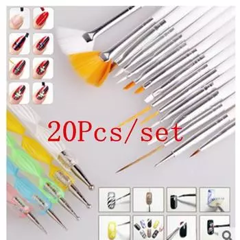 Набор для дизайна ногтей 20 шт., кисть для рисования точек и лака