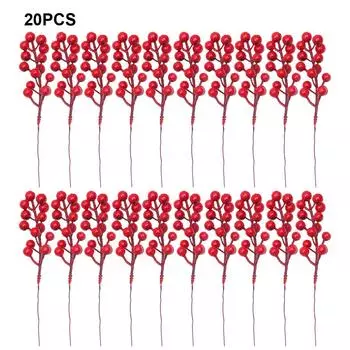 20PCS Red Versatile Artificial Berries For Christmas Decoration Realistic Appearance Home Decor Crafts