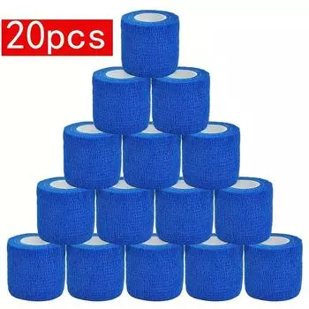 20 шт. самоклеящихся бинтов - синий медицинский бинт шириной 2 дюйма x 5 ярдов, спортивная лента для медицинского использования, спорта, оказания первой помощи и синий