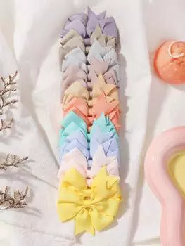 20Pcs/set 2.5inch Cheers Bow Hair Clip for Kids Girls Solid Color Grosgrain Ribbon Hairgripes Headwear Hair Accessories