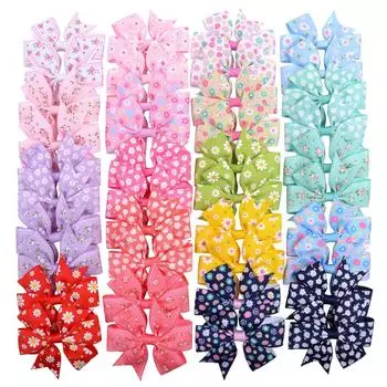 20pcs/set 3.2 Large Sunflower Dots Ribbon Bows Hair Clips for Baby Girls Grosgrain Hairpins Headwear Kids Hair Accessories