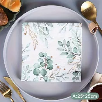 20Pcs/Set Eucalyptus Napkins Disposable Hand Towels Green Leaves Napkin Table Mariage Cloth Tissue