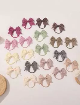20Pcs/Set New Cute Solid Ribbon Bowknot Hairbands for Baby Girls Handmade Bows Barrettes Headwear Kids Hair Accessories Gifts