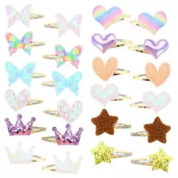 20pcs Sparkly Star Hair Clips Kids Glitter Heart Shaped Hairpins Girls Alloy Snap Barrettes Clips Kids Children Hair Accessories