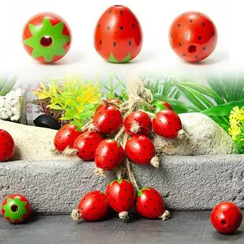 20Pcs Strawberry Rustic Bead Garland Kit Cute Fruit Spacer DIY Wooden Beads Jewelry Making Accessories Pendants