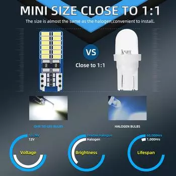 20PCS T10 W5W LED Canbus 3014 24SMD No Error 194 168 T10 LED Car Interior Instrument Light Bulb Lamp 12v Universal White 6000k