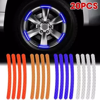 20pcs Wheel Hub Reflective Stickers Anti Scratch Auto Body Decorative Rim Tape Strips Warning Passing FOR Car Motorcycle Bicycle красный