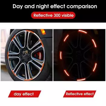 20pcs Wheel Hub Reflective Stickers Anti Scratch Auto Body Decorative Rim Tape Strips Warning Passing FOR Car Motorcycle Bicycle красный