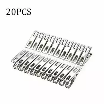 20pcs Windproof Clothes Pegs Stainless Steel Metal Binder Clips Household Document Clips Kitchen