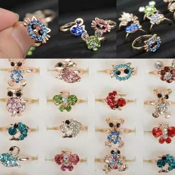 20шт оптовая продажа смешанные кольца животных ребенок ребенок кристалл палец кольцо ювелирные изделия