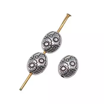 20шт овальные бусины-разделители с маленькими отверстиями, бусины античное серебро, цвет цинкового сплава, 7X6X3 мм