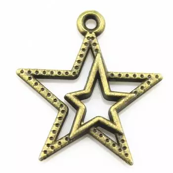 20шт. Подвески со звездами, античная бронза, цинковый сплав, 23х20 мм.