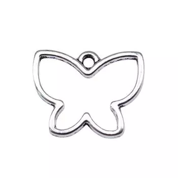 20шт. Полые подвески-бабочки. Ювелирные изделия. Подвеска античное серебро. Цвет 18х14 мм.