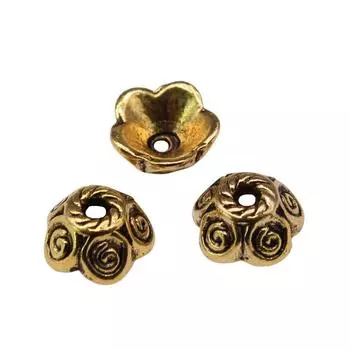 20шт Шапочки для бусин Jewelri цвета античное золото 10х10х5мм