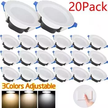 20шт трехцветный светильник с регулируемой яркостью, светодиодный встраиваемый прожектор, потолочный светильник со светодиодным драйвером