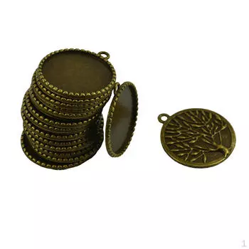 20шт. Заготовка, 25 мм, с круглым безелем, кулон-поднос с кабошоном «Древо жизни»