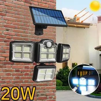 20 Вт 198 светодиодов 4 головки солнечные фонари уличный солнечный датчик движения настенный светильник водонепроницаемый ландшафтное охранное освещение 198LED-Integrated-20W