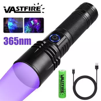 20 Вт УФ-фонарик 365 нм Черный свет Лампа Вудса USB-аккумуляторный светодиодный ультрафиолетовый фонарик Детектор мочи домашних животных, камней, драгоценных камней, денег