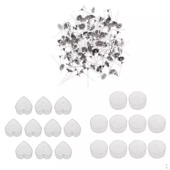 20x пустых прозрачных пластиковых круглых чашек для свечей, 200x хлопковых фитилей