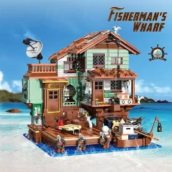 2100PCS Fisherman s Wharf Building Block Модель дома на дереве Вид на улицу на побережье Лодка Транспорт Игрушки Детские праздничные подарки БЕЗ КОРОБКИ