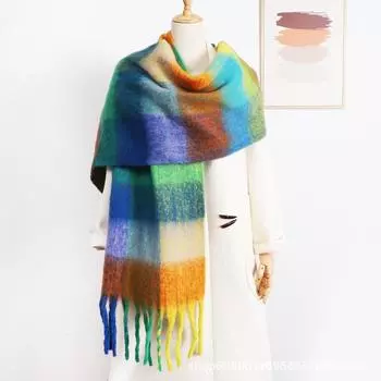 210 * 40 см зимний европейский и американский новый клетчатый шарф из морских коньков универсальный премиум одежда красочный допамин одежда большая шаль для женщин 40*210cm