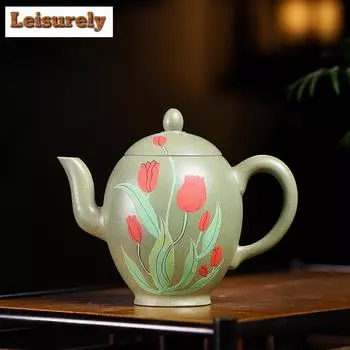 210 мл Исинский фиолетовый глиняный чайник ручной работы с изображением орхидеи, наплечный чайник с зеленым грязевым чаем из сырой руды, чайный набор «Цзыша», подарочный набор