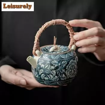 210 мл китайский чайник для заваривания чая из виноградной лозы в стиле ретро с цветущим цветочным горшком, заварочный чайник ручной работы, аксессуары для чайной посуды в подарок