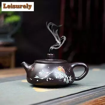 210 мл Винтажные чайники из фиолетовой глины Исин, ручная работа, крышка с заподлицо, каменный черпак, чайник для заваривания черного ила, набор для чая «Цзыша»